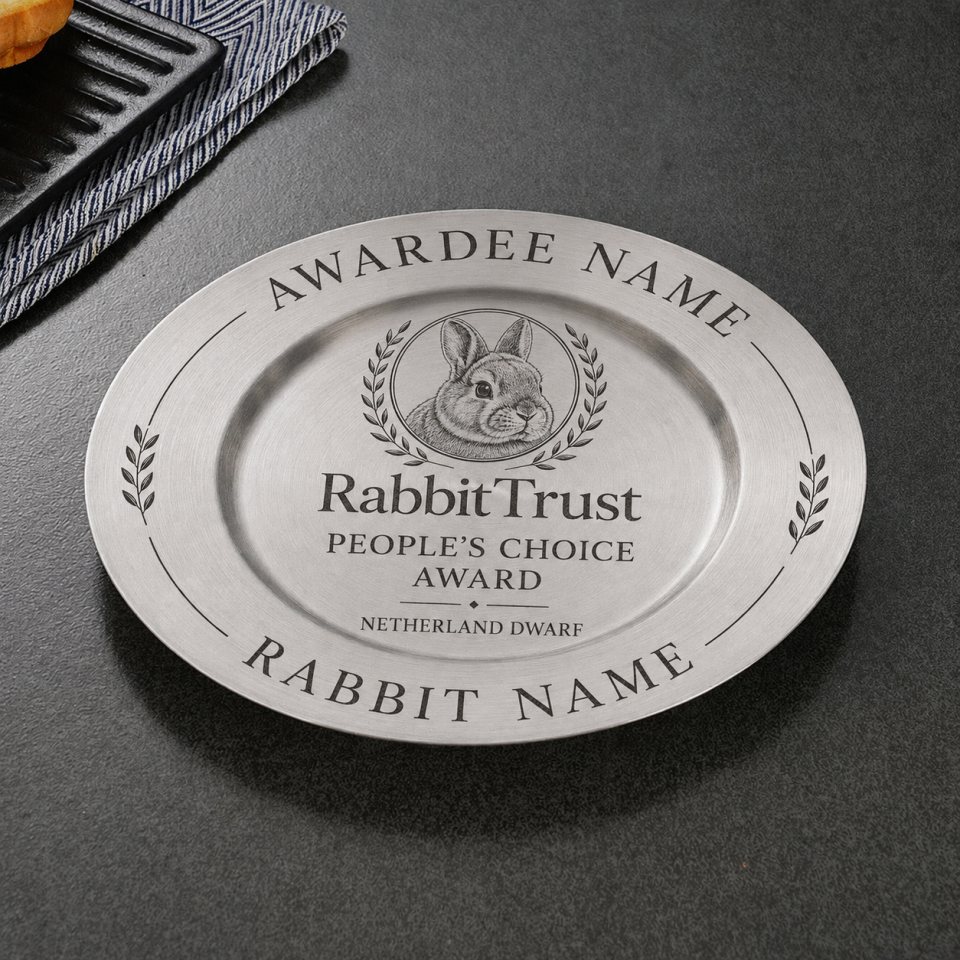 RabbitTrust People's Choice award plaque design preview, with sample awardee and rabbit names